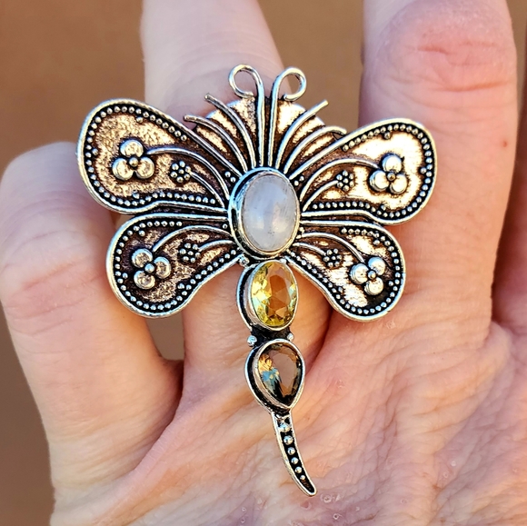 New Dragonfly Multi Gemstone 925 Silver Ring. - Picture 1 of 4